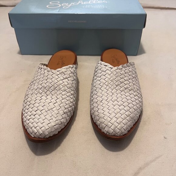 Seychelles Places To Go Size 8.5 White Leather Woven Slip-On Mules Comfort Casua - Picture 2 of 15